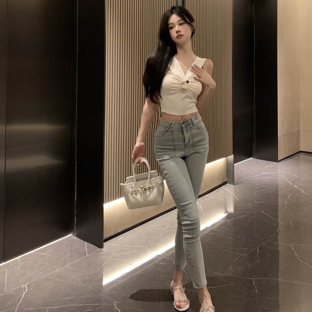 Phụ nữ mùa thu mới không tay cắt áo len dệt kim sexy thời trang Hàn Quốc