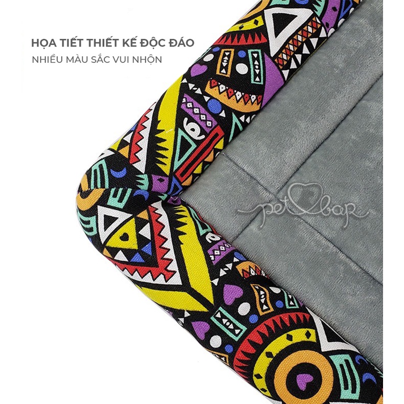 Thảm nằm cho thú cưng vải thiết kế cao cấp lót nhung - Đệm mỏng cho chó mèo viền nhồi bông in họa tiết thổ cẩm
