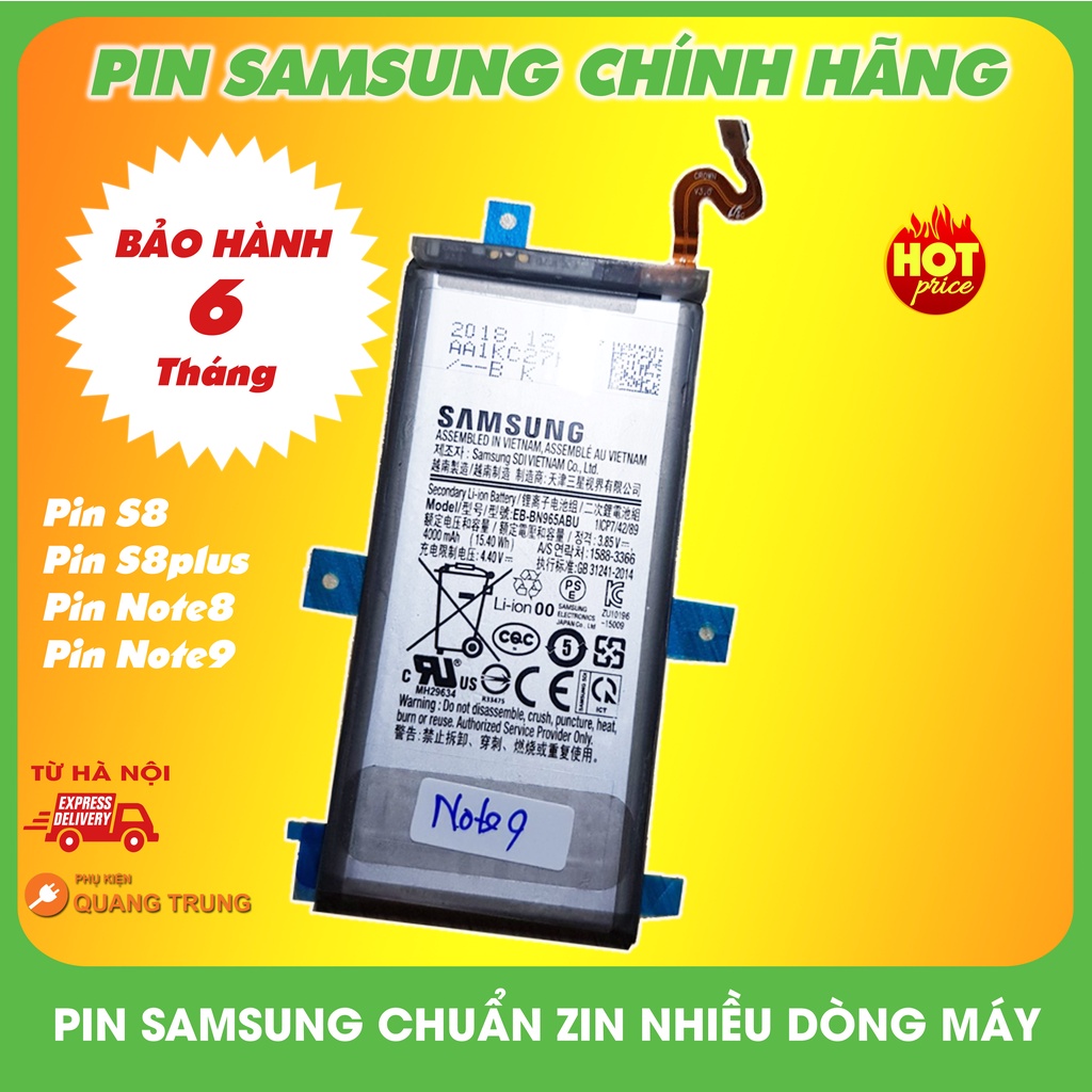 Pin samsung chính hãng,nhiều dòng máy s8,s8plus,s9,s9plus,note8,note9 | Bảo hành 6 tháng | Tặng cáp