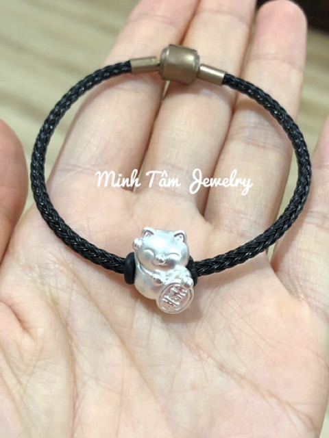 Vòng tay dây cước mèo thần tài bạc thật-Minh Tâm Jewelry