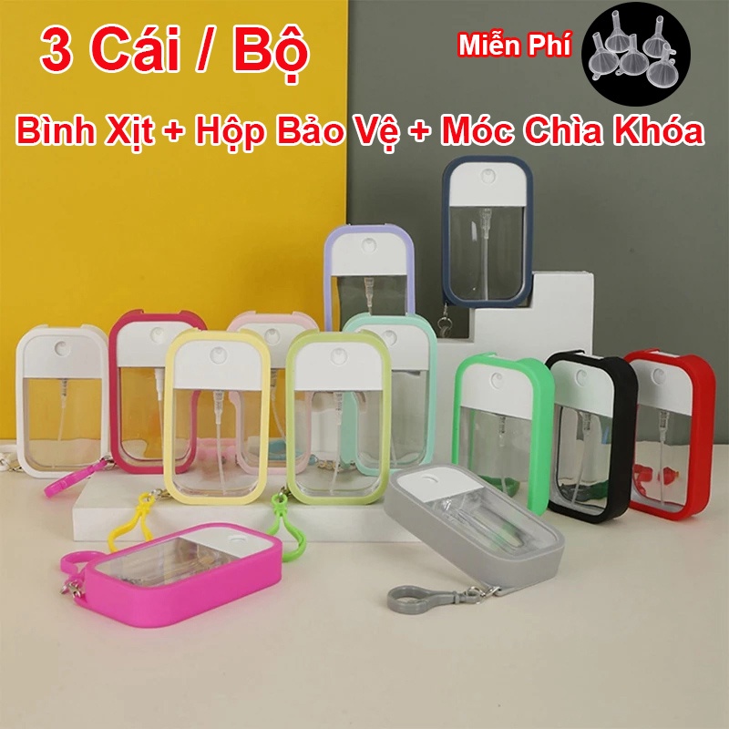 [Phễu miễn phí] Bình Nhựa Đựng Mỹ Phẩm Dạng Xịt Dung Tích 45ML Tiện Dụng hoa theo khi đi du lịch  + Vỏ Silicon + Phễu + Móc Khóa Tiện Dụng