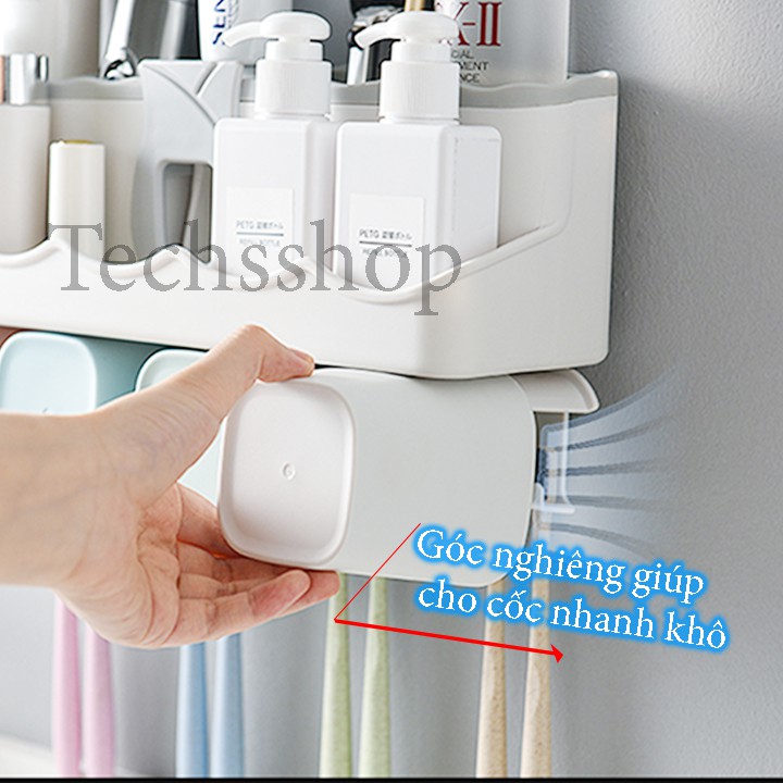 Kệ Nhả Kem Treo Bàn Chải Kèm Theo Ly 8204 - Kệ Nhựa Nhà Tắm Dán Tường