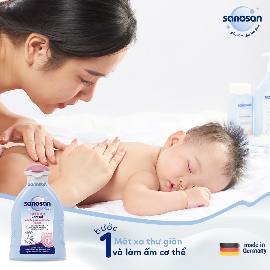 Dầu massage toàn thân cho bé Sanosan 200ml, dầu mát xa chiết xuất thiên nhiên - Monnie Kids