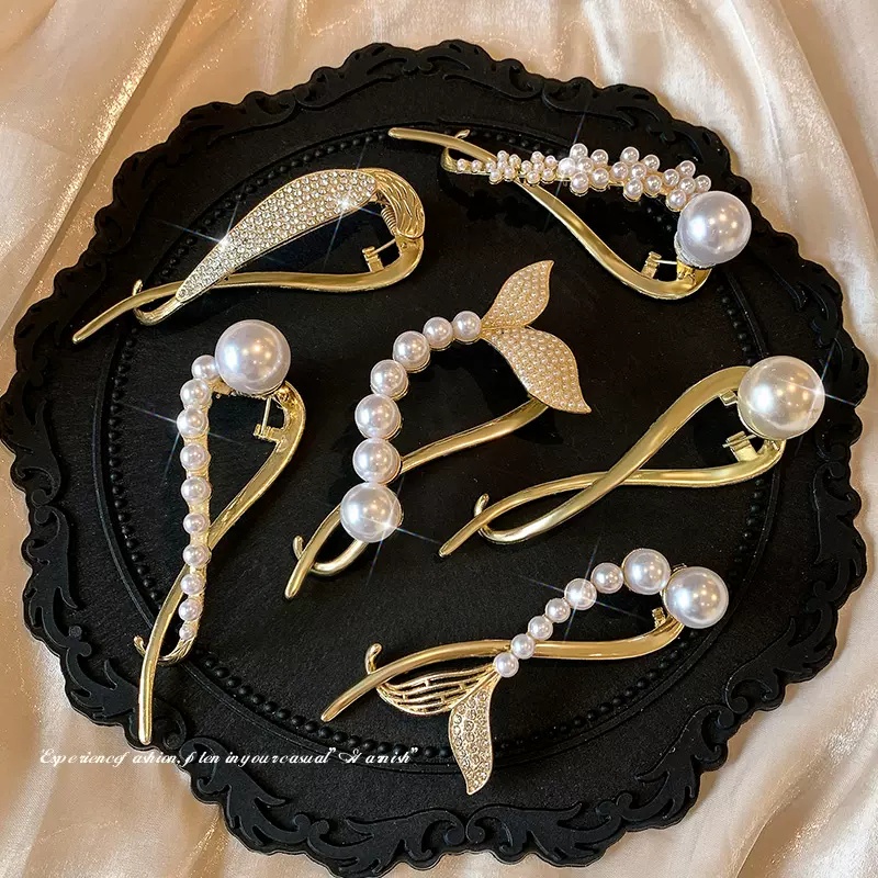 Kẹp Tóc Hình Nơ / Cá / Hoa Đính Ngọc Trai Xinh Xắn Cho Nữ