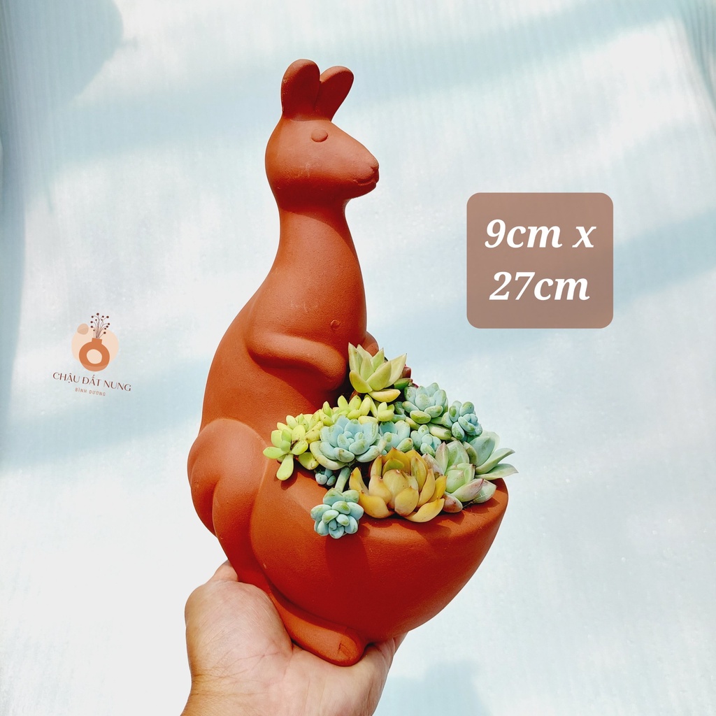 Chậu đất nung, Chậu sen đá - Chú chuột túi dễ thương, miệng chậu 9cm, chiều cao 27cm