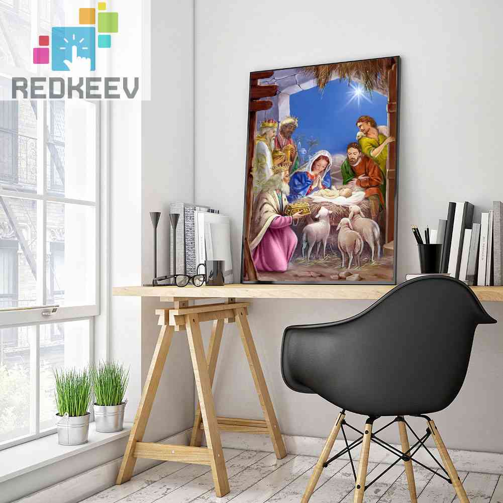 Bộ Tranh Đính Đá 5D Tự Làm Toàn Diện Họa Tiết Chúa Jesus Sinh Ra Được Trang Trí Nhà Cửa