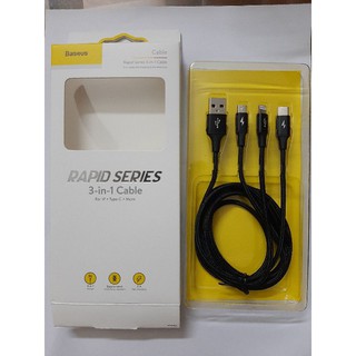 Cáp sạc Baseus 3 đầu Micro USB, Type C, iPhone