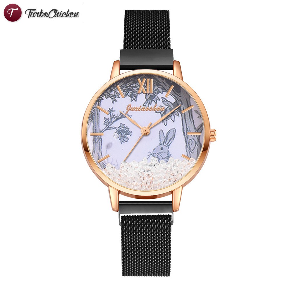 #Đồng hồ đeo tay# Fashion Quartz Watch Alloy Mesh Strap Cartoon Printed Round Dial Casual Watch for Women Girls