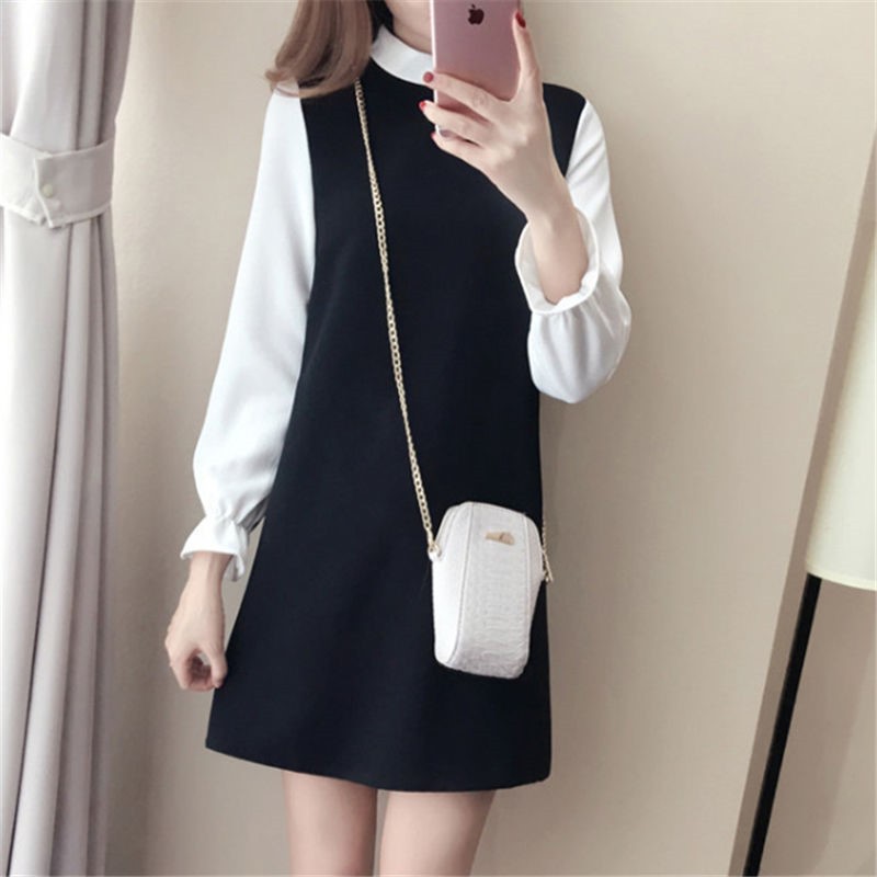 váy sơ mi nữ cổ tàu dài tay thu đông da48