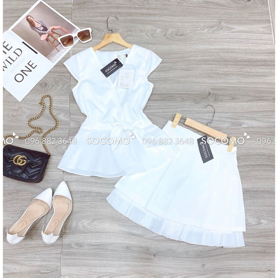 Set áo pelpum tay hến nơ eo kèm quần suông Socomo - Hàng loại 1, chất đẹp - Giá tốt - 100% ảnh Socomo Tự Chụp
