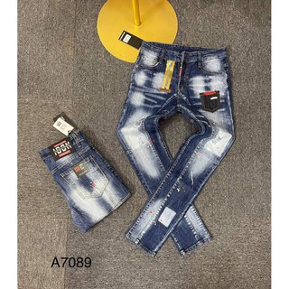 Quần bò nam ICON loang, khoá lệch vẩy sơn, quần jean nam - bearshop