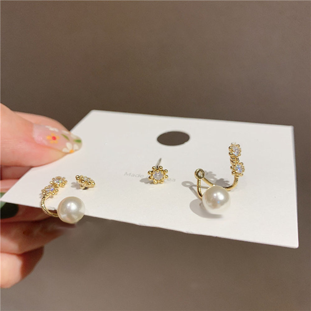 Khuyên Tai Hoa Hướng Dương Khảm Đá Phối Ngọc Trai Giả Thời Trang