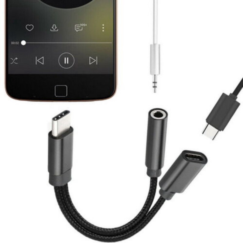 Dây cáp chuyển đổi cổng USB Type-C sang 3.5mm 2 trong 1 tiện dụng