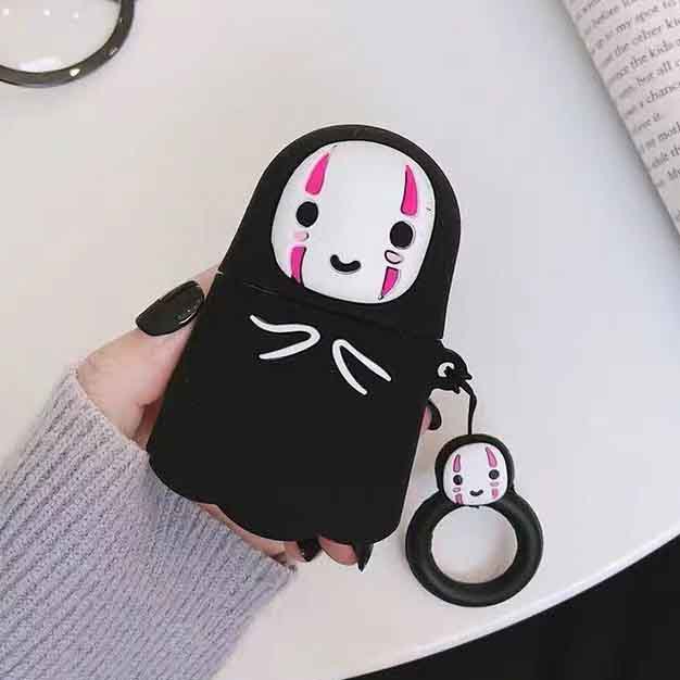 Vỏ Bảo Vệ Hộp Sạc Tai Nghe Airpods 1 / 2 / 3 / pro Bằng Silicon Hình Vô Diện Màu Đen Dễ Thương