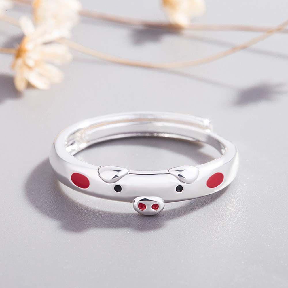 1 Nhẫn Hở Hình Chú Heo Hồng May Mắn Tráng Men Cho Nữ