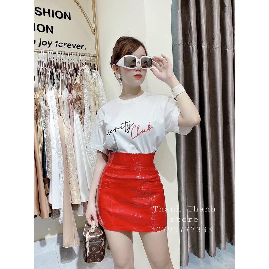 Chân váy da trơn cạp cao mẫu mới