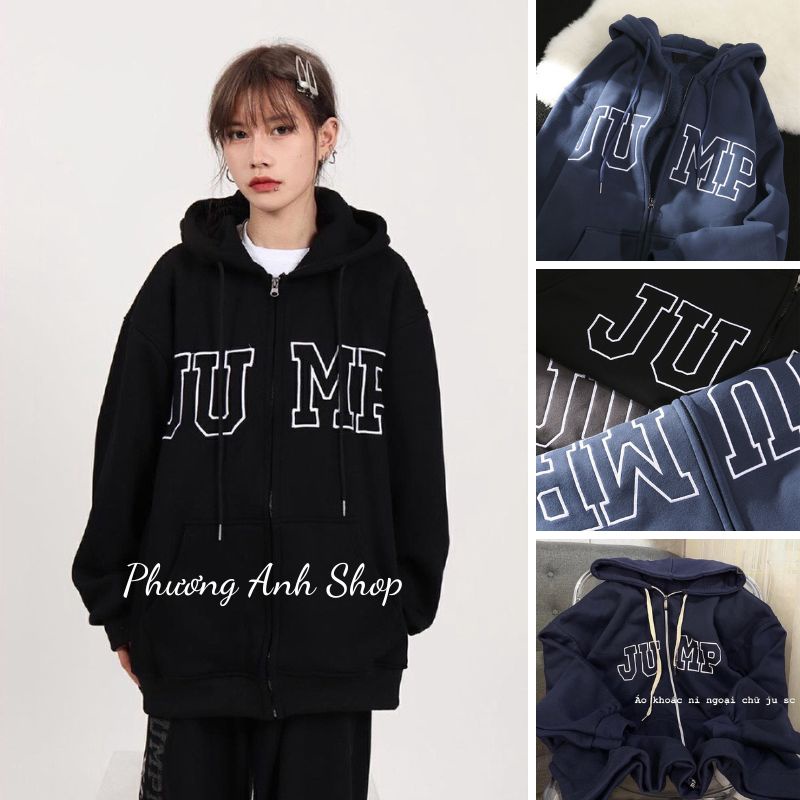 Áo khoác nỉ JUMP dài tay NHIỀU MÀU có mũ , 2 lớp phối khóa zip trẻ trung, rộng rãi