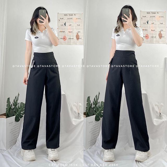 Quần Tây Ống Rộng Culottes Nữ Loại Nút Trước Hoặc Dây Kéo Sau