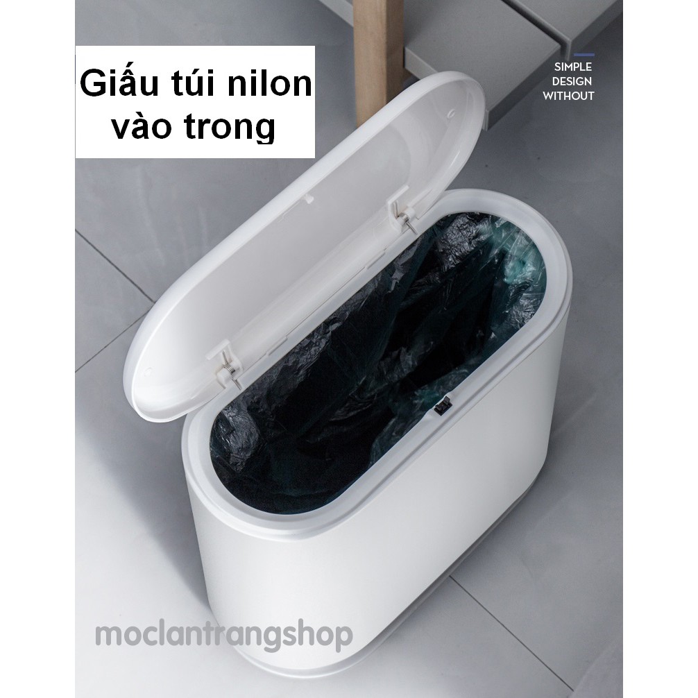 Thùng rác siêu mỏng cho nhà tắm phòng vệ sinh, phân loại rác phong cách Bắc Âu, nhựa 2 lớp cao cấp màu đen trắng có nắp