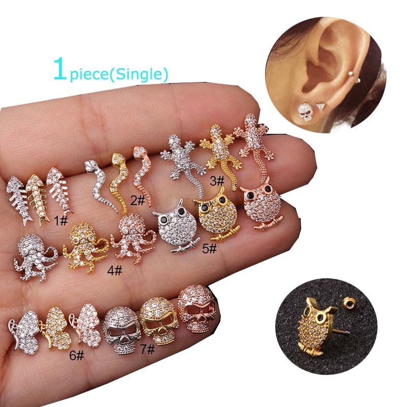 1 Khuyên tai kim loại độ dày 20G thiết kế đính đá hợp thời trang