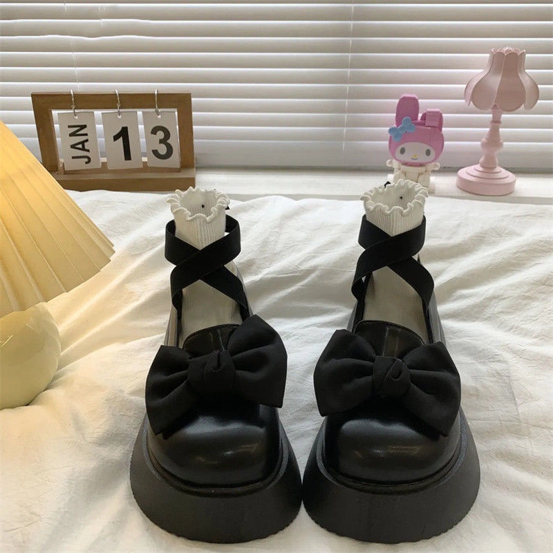 Giày Búp Bê Da Đế Dày Đính Nơ To Kiểu Nhật Bản Thời Trang Mùa Hè 2022 Mới