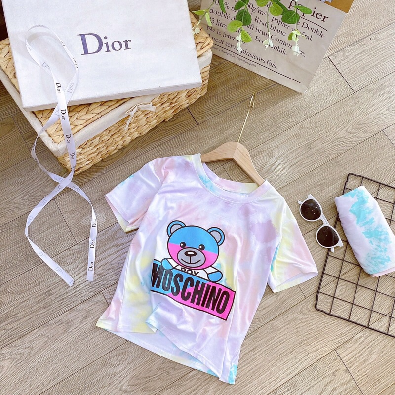 Bộ MOSCHINO Loang Bo Gấu Chun Bé Gái Size 18-30kg
