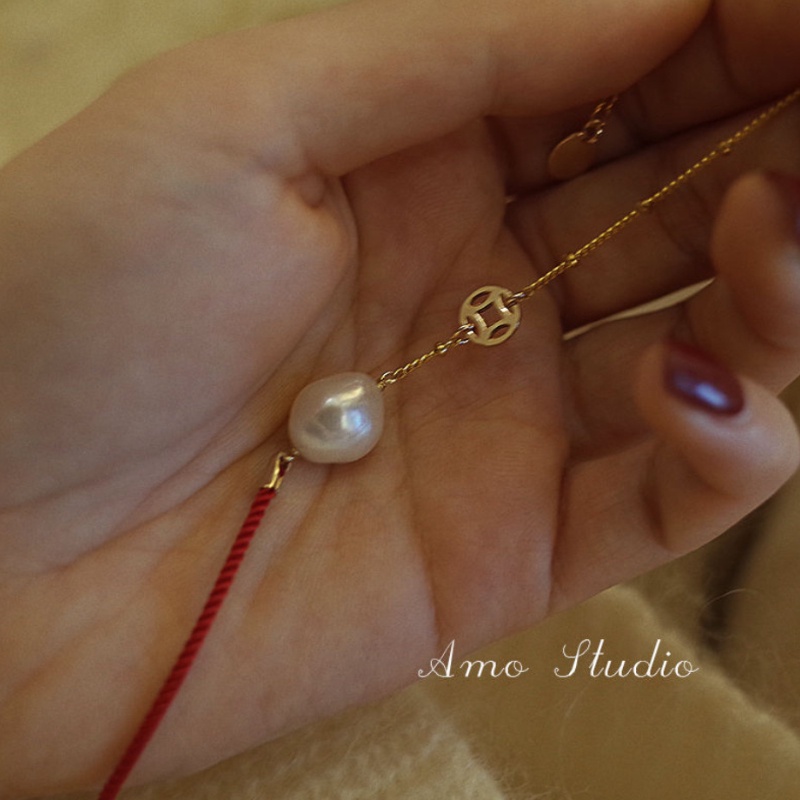 New Ladies Pearl Bracelet Handmade Red String Bracelet Trang sức phong cách Trung Quốc