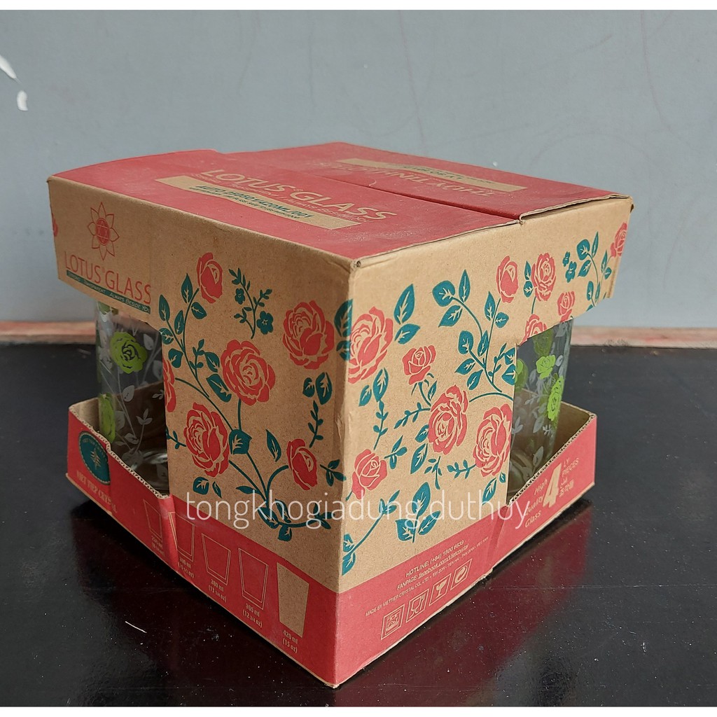 Ly thủy tinh Việt Tiệp (4 cái), chất liệu thủy tinh cao cấp, bền đẹp chịu nhiệt đến 80 độ, thiết kế hoa văn đẹp mắt