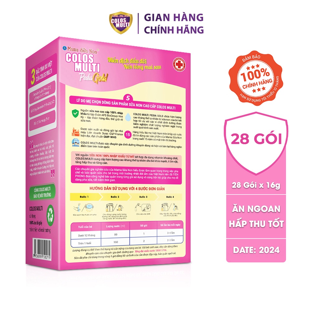 Sữa bột Colosmulti Pedia Gold hộp 28 gói x 16g chuyên biệt hỗ trợ giúp bé ăn ngoan