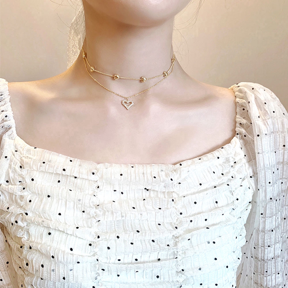 vòng cổ Hợp Kim Nhiều Lớp Mặt Hình Trái Tim Đính Đá Xinh Xắn Cho Nữ