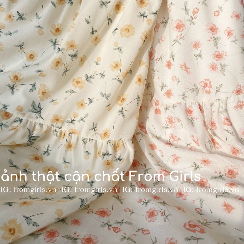 Váy babydoll hoa nhí, đầm maxi hoa nhí tay phồng  - V45FG