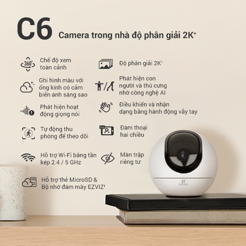 Camera Wifi EZVIZ C6W, C6-2K, C6N-4MP, TY1-4MP Độ Phân Giải 2k,Trong Nhà, Quay Quét 360 Độ - Cam Kết Chính Hàng