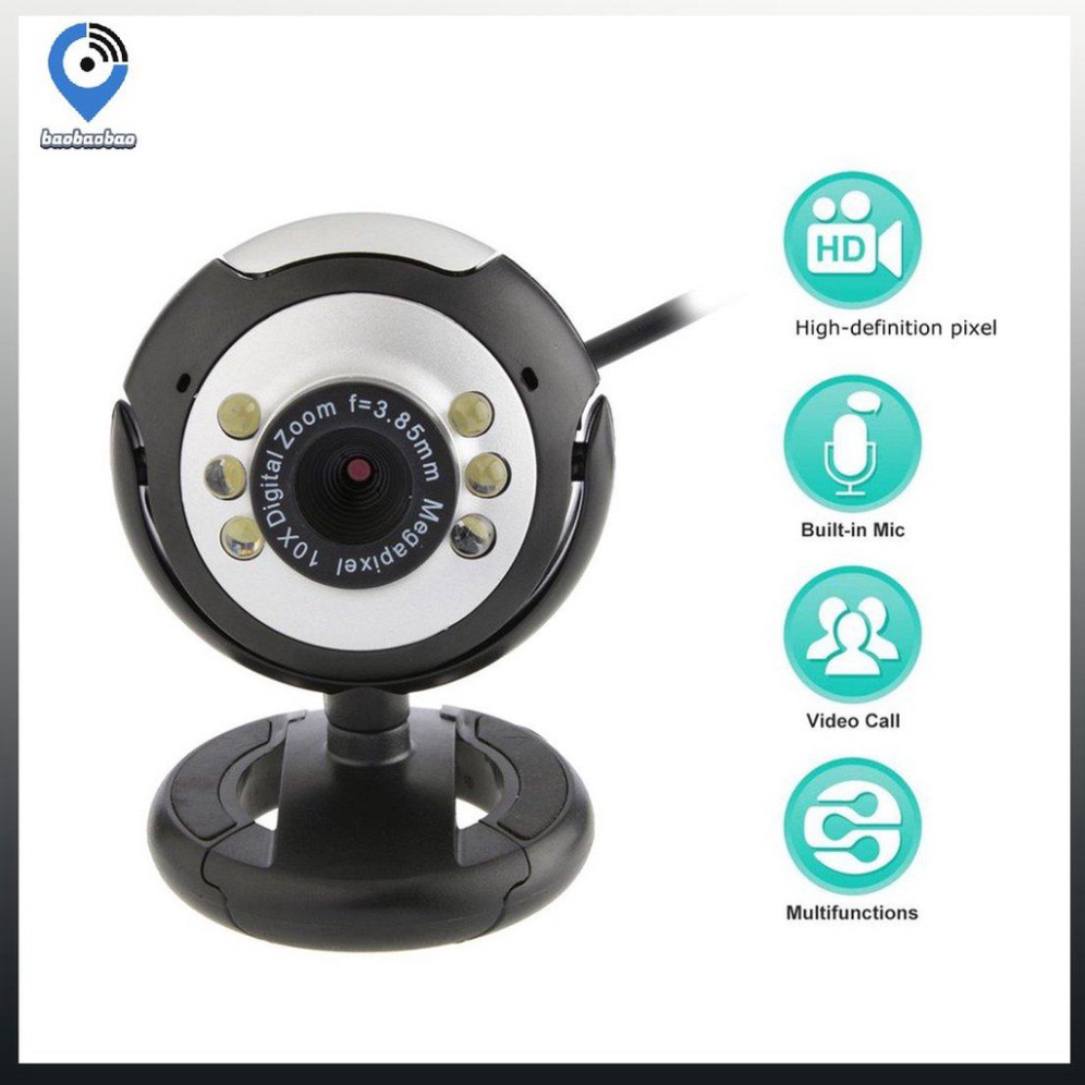 (Bảo hành 06 tháng) Webcam Kẹp mini có mic 6 led dùng cho máy tính có tích hợp mic và đèn Led trợ sáng-Webcam để bàn