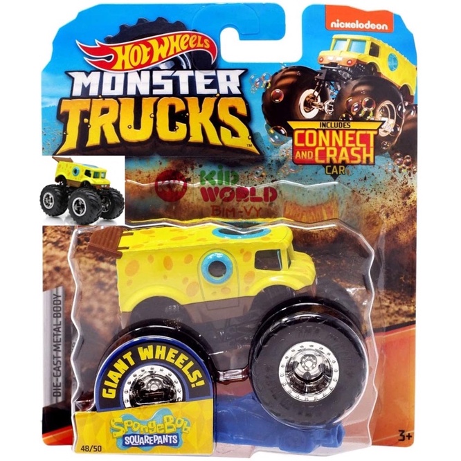 Xe mô hình Hot Wheels Monster Trucks Connect and Crash Car Giant Wheels Spongebob Squarepants GBT38.