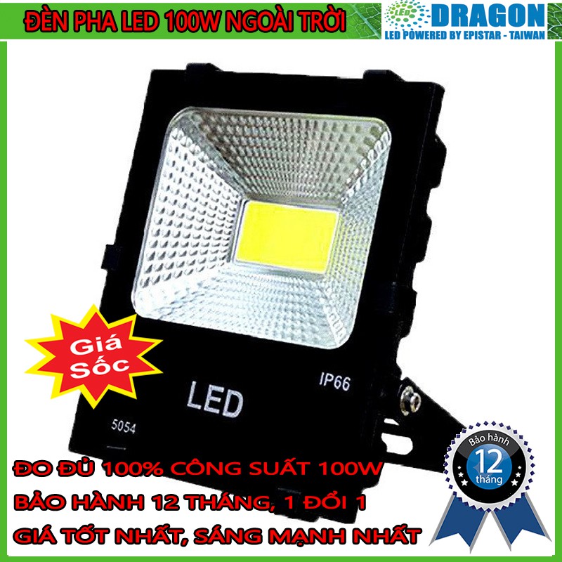 Đèn pha led DRAGON 100W đủ công suất vỏ đen chống nước IP66 chip led COB Epistar Taiwan