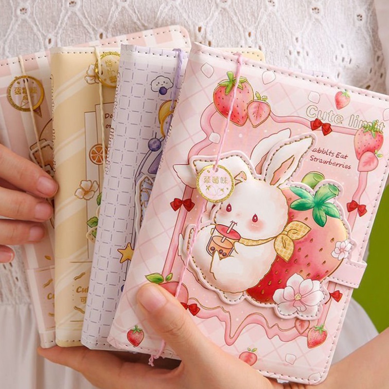 Bộ 112 trang sổ tay khổ A6 bằng da PU có khóa nam châm chống nước họa tiết hoạt hình dễ thương