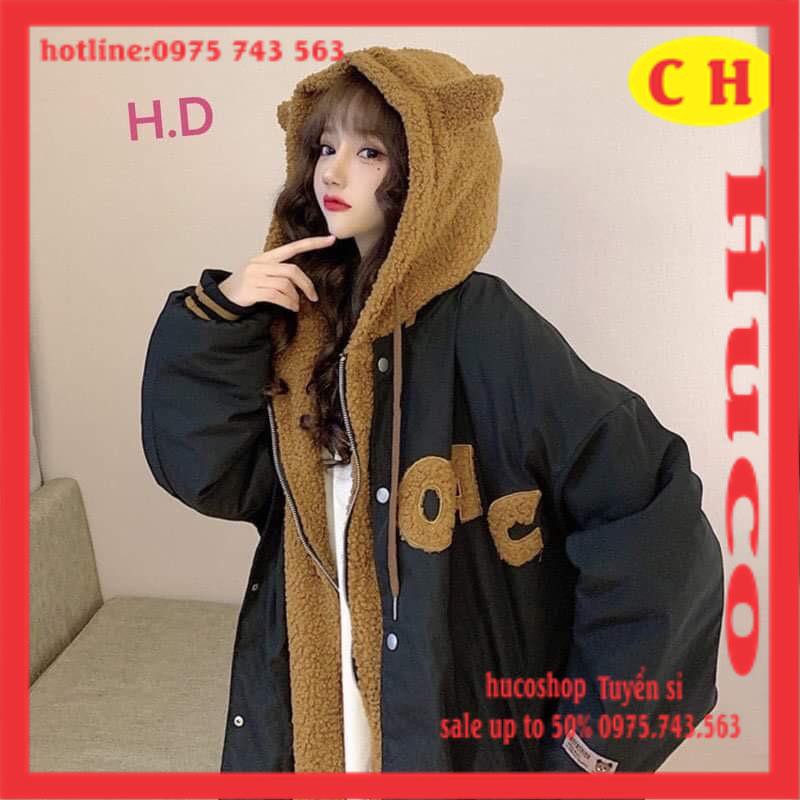 [ẢNH THẬT]ÁO KHOÁC KAKI LÓT LÔNG tai gấu dày dặn  chữ thêu AeR khoác bomber thu đông nam nữ unisex freesize mặc đôi nhóm