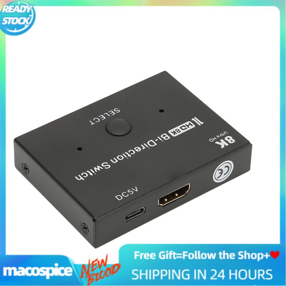Macospice HD Multimedia Interface Directional Switch 8K At 60Hz 4K 120Hz 1 in 2 Out Bi Direction Splitter for PC TV