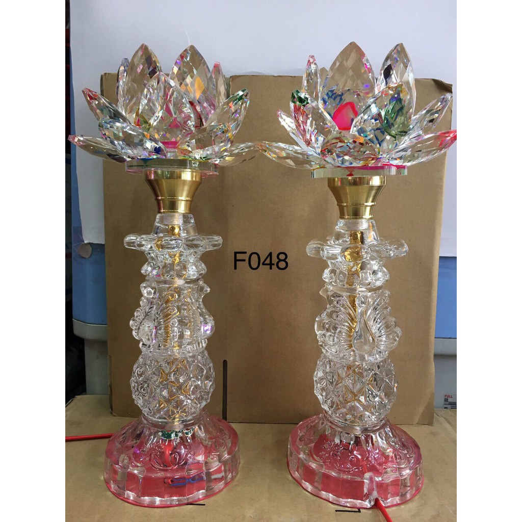 FREE SHIP   Cặp đèn thờ đá pha lê tự động đổi màu cao cấp