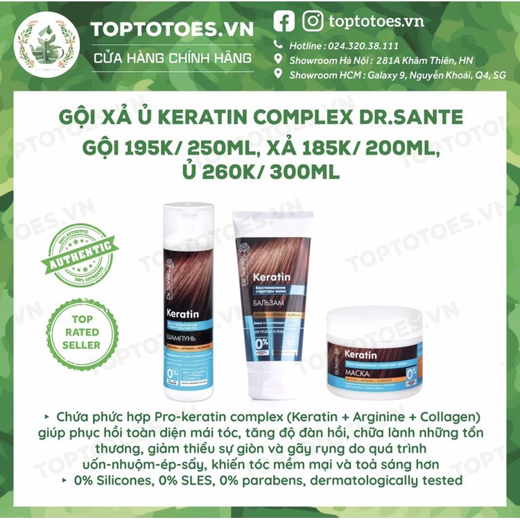 Gội xả ủ Dr.Sante Keratin Complex phục hồi toàn diện & bảo vệ cho tóc yếu, xơ rối, gãy rụng, tóc uốn - nhuộm - ép