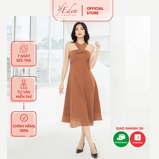 Đầm Maxi đi biển cổ yếm xoắn ngực 2 lớp thiết kế thời trang Eden dáng dài chữ a chất liệu mềm mại - D464