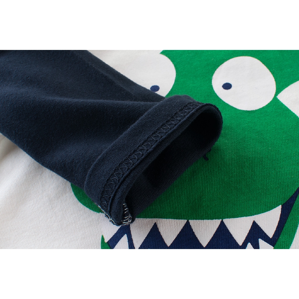 Áo Thun Cotton Tay Dài In Hình Khủng Long Hoạt Hình Giả 2 Món Cho Bé Trai Gái