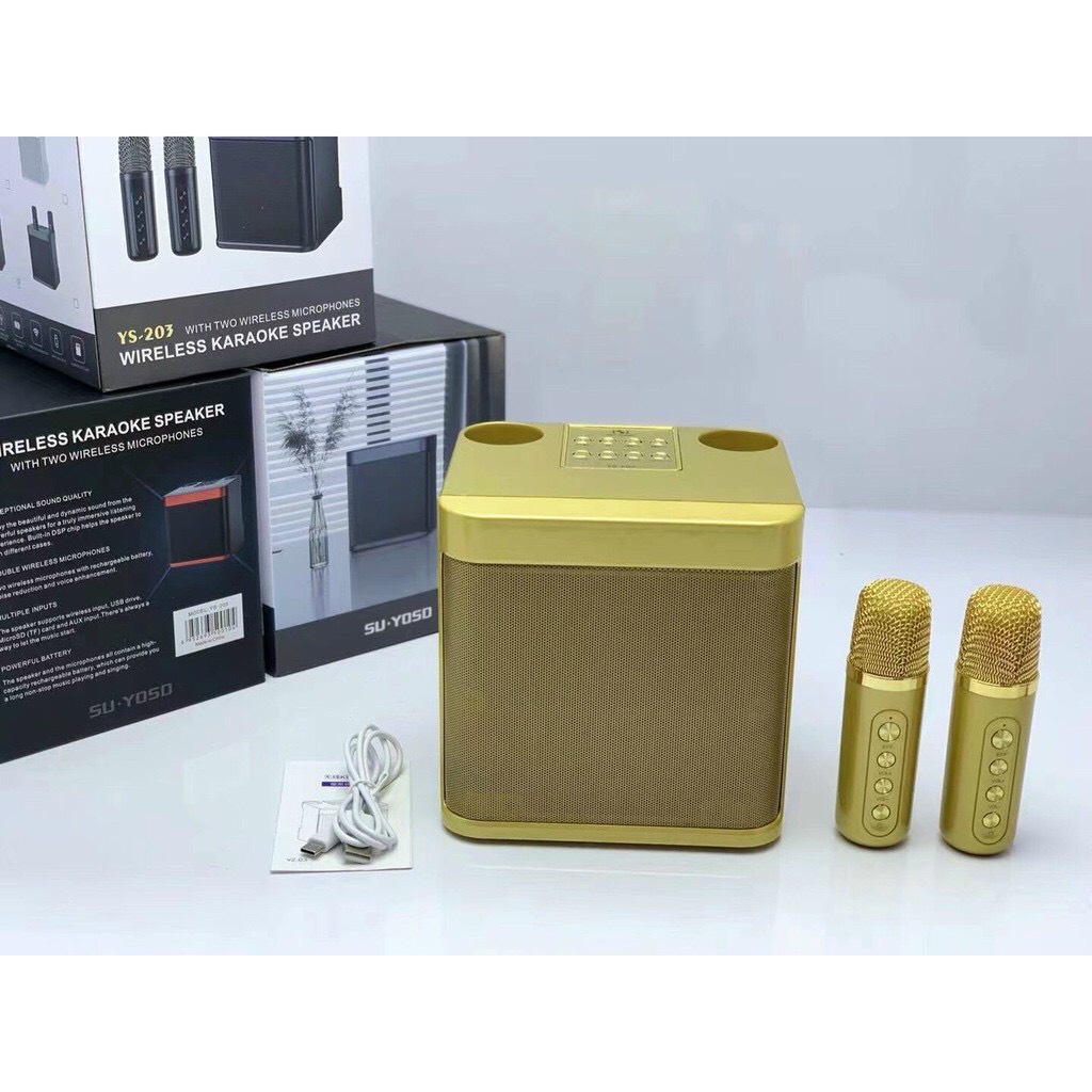 Loa bluetooth karaoke Su-Yosd YS-203 có 2 tay micro chỉnh echo, reverb, effect, đổi giọng