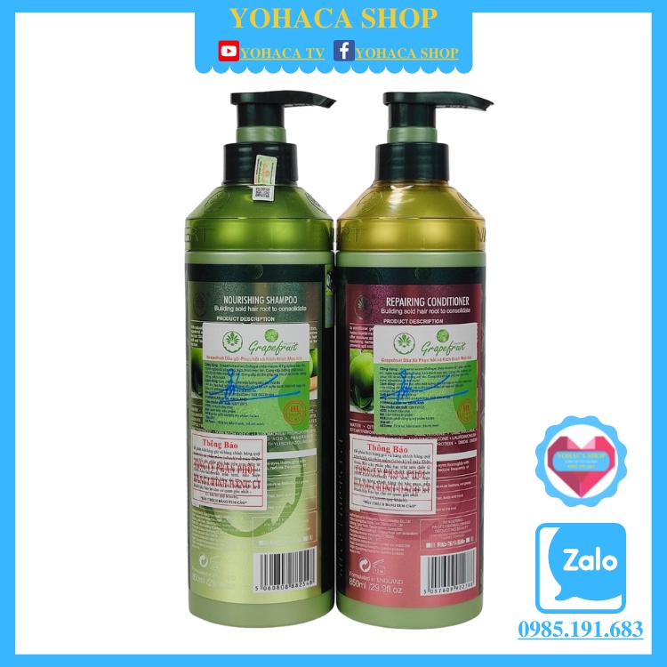 Bộ dầu gội bưởi, Giảm rụng tóc, Dầu xả bưởi Grapefruit kích thích mọc tóc  850ml Mẫu Mới Yohaca