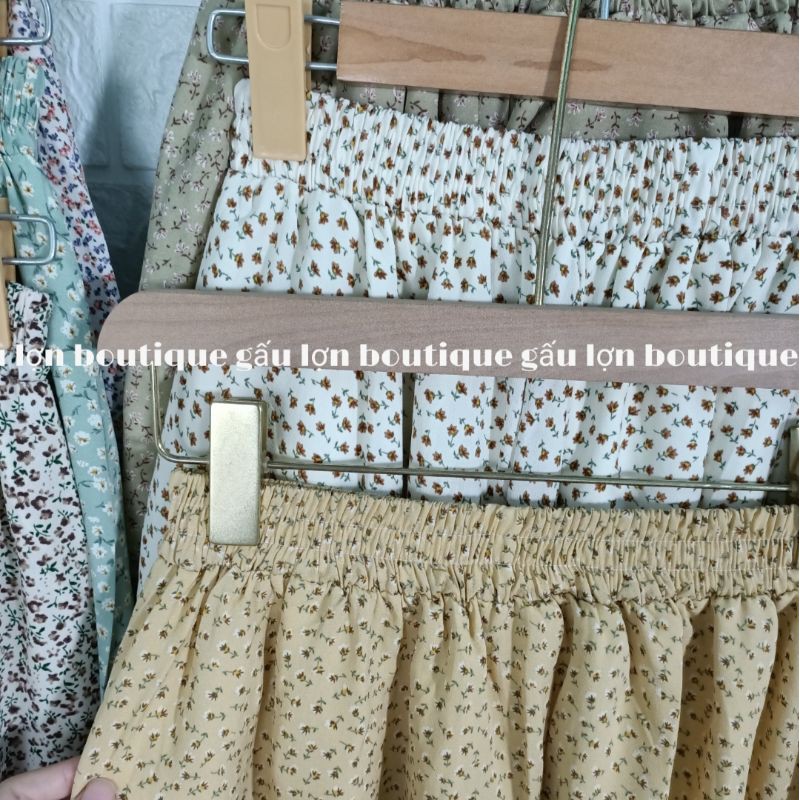 Chân váy midi hoa nhí dáng xoè vintage ảnh thật