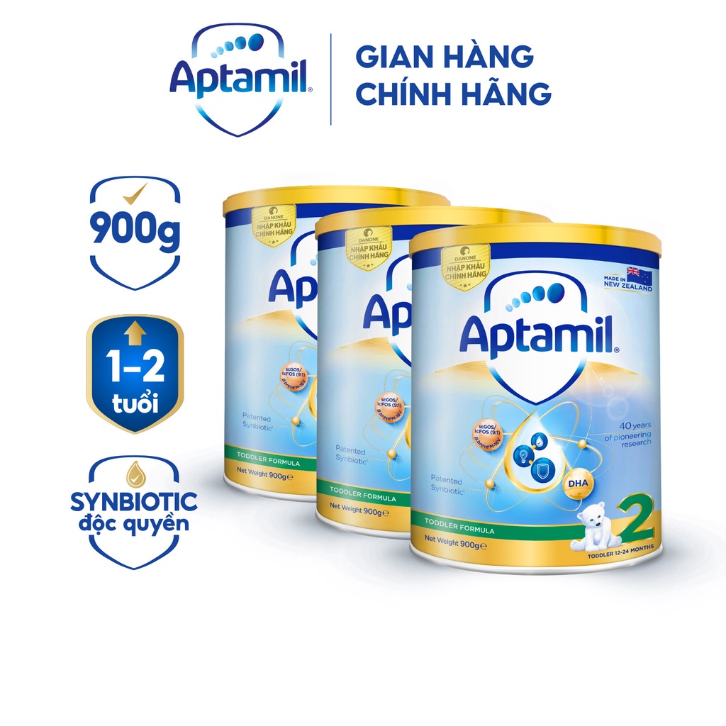 Combo 3 Sữa bột Aptamil New Zealand hộp thiếc số 2 900g lon cho bé 12-24