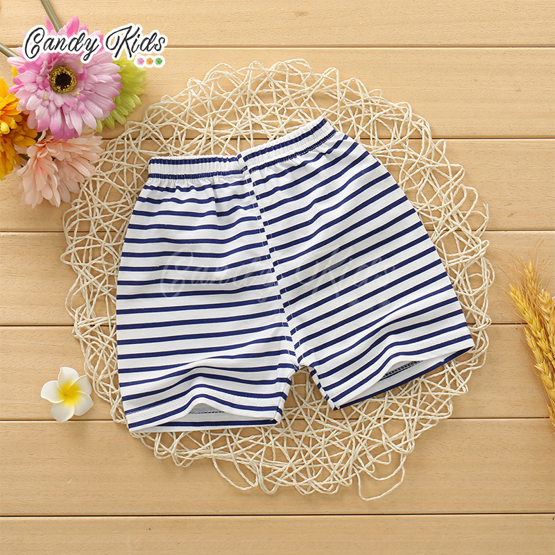 Quần Short Cotton Màu Trơn Kẻ Sọc Xinh Xắn Cho Bé 1-7 Tuổi