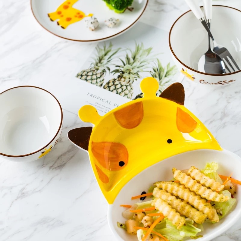 Đĩa Ăn Dặm Cho Bé AD39 Hình Hươu Cao Cổ Chất Liệu Gốm Sứ Cao Cấp Chịu Nhiệt Cao YOOTA BABY