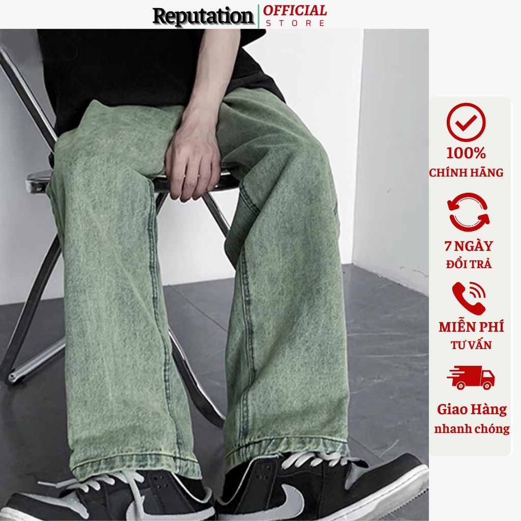 Quần jean nam REPUTATION baggy Xanh Rêu ống suông rộng Top xu hướng 2022