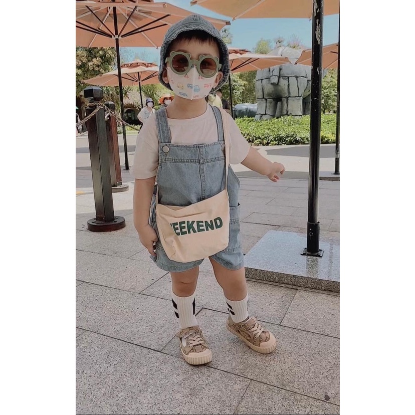 Yếm jean hai túi đắp đáng yêu cho bé trai, bé gái